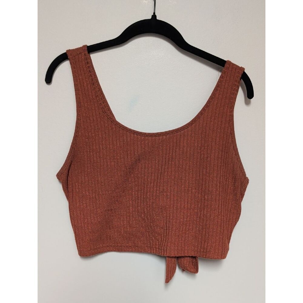 SHEIN Rust Ribbed Faux Tie BackCrop Tank - Picture 1 of 5